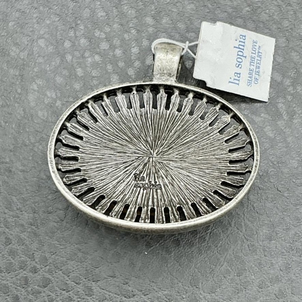 Lia Sophia Pendant Silver Tone Oval Cabochon Sunburst Statement Cream Yellow - Picture 5 of 6